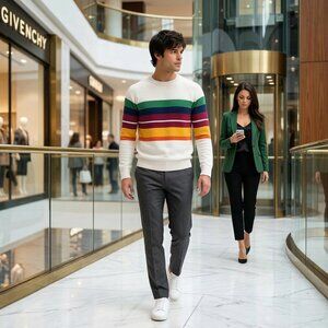 J.Crew Mens Large Sweater Multicolor Cotton Striped Crewneck Archival Investment